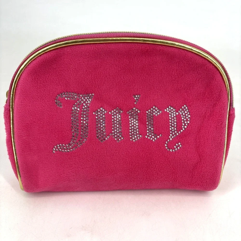 VTG Juicy Couture Pink Wallet Y2K Card Holder Logo Charm & Velour Makeup Bag